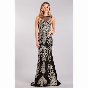 SLEEVELESS Black Gold Lace Baroque Dress 1701